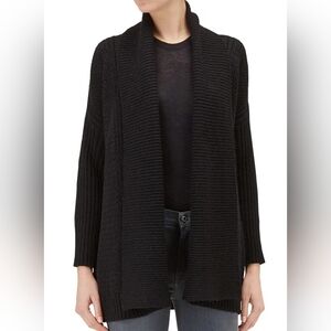 7 For All Mankind Open Cardigan In Black Velour Women's XL Soft Ribbed Sweater